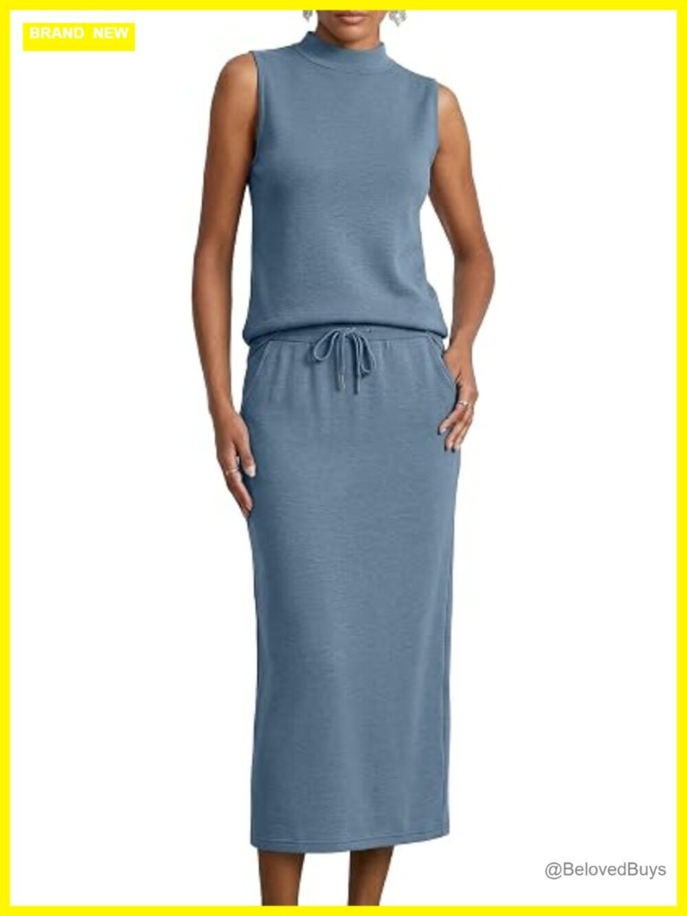 Women's 2 Piece Skirt Set Sleeveless Mock Neck Midi Skirt Lounge Travel Outfit